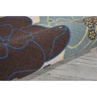Light Blue Floral Synthetic Square Indoor/Outdoor Rug