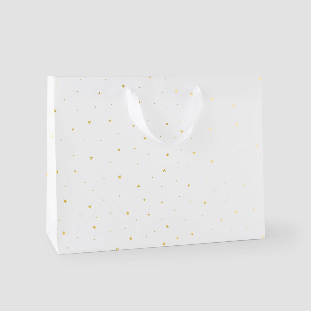 Photos - Other Souvenirs Foil Heart Pattern Medium Gift Bag White/Gold - Sugar Paper™ + Target