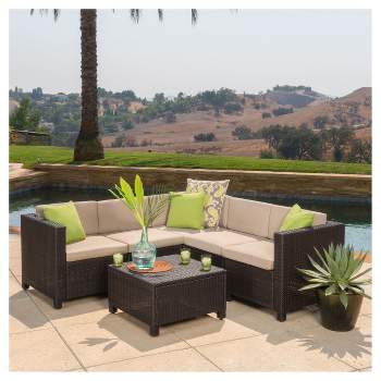 Puerta 6pc All-Weather Wicker Patio V Shaped Chat Set - Dark Brown - Christopher Knight Home