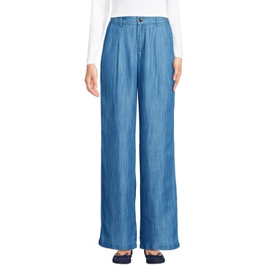 Lands' End Women's High Rise Elastic Back Pleated Wide Leg Pants made with TENCEL Fibers