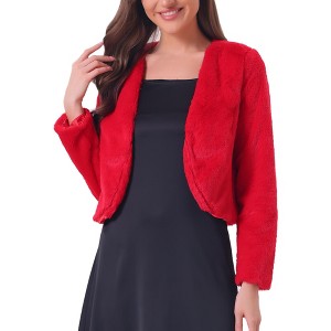 INSPIRE CHIC Women's Long Sleeve Open Front Cropped Winter Faux Fur Jacket - 1 of 4