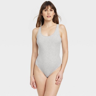 Grey Textured Cotton Stretch Thong Bodysuit