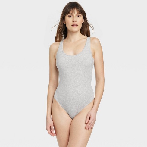 Gray Rib Knit Bodysuit With Snap Closure and Brief Cut Bottom