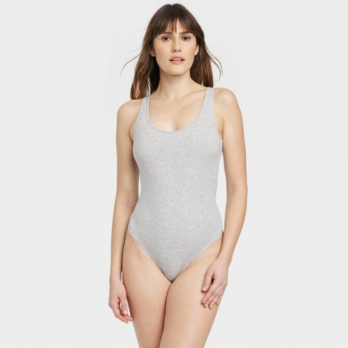 Women's Cotton Stretch Tank Bodysuit - Auden™ Gray M