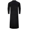 Men's Long Sleeve Kaftan Thobe Casual Lace up Robe Side Split Long Gown Linen Shirt with Pockets Black L - 2 of 4