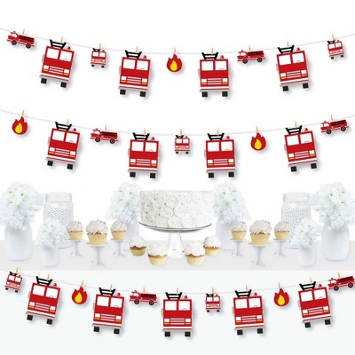 Big Dot of Happiness Fired Up Fire Truck - Firefighter Firetruck Baby Shower or Birthday Party DIY Decorations - Clothespin Garland Banner - 44 Pieces