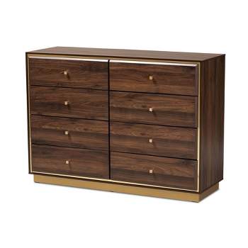 Cormac Wood and Metal 8 Drawer Dresser Walnut Brown/Gold - Baxton Studio