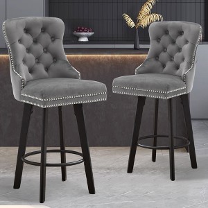 Okak Set of 2 Button Tufted Swivel Counter Height Bar Stools for Dining Rooms,Velvet  Upholstered Counter Bar Stools Without Arm - 1 of 4