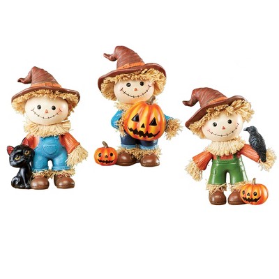 Collections Etc Hand-Painted Halloween Scarecrow Sitters - Set of 3