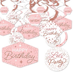 Big Dot of Happiness Pink Rose Gold Birthday - Happy Birthday Party Hanging Decor - Party Decoration Swirls - Set of 40 - 1 of 4