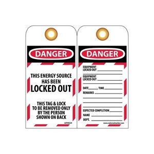 National Marker Lockout Tags; Lockout This Energy Source Has Been Locked Out 6X3 Unrippable Vinyl - 1 of 1