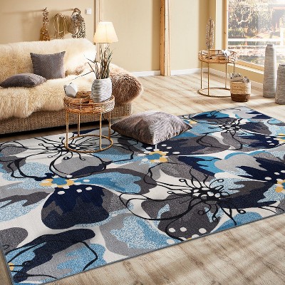 Elegant Gray Floral Tufted Synthetic Area Rug 5' x 7'