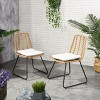 Outdoor Rattan Dining Armless Chairs Set Of 2,Upholstered Rattan Armless Chairs With Sled Legs,Patio Rattan Woven Backrest Chair-Coolbibila - 2 of 4