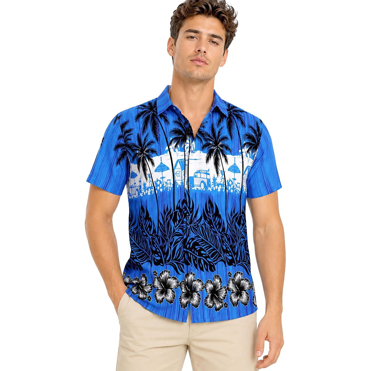 LA LEELA Mens Short Sleeve Button Down Hawaiian Collar Shirts Aloha Camp Beach Vacation Shirts for Men Casual Camp Summer Untuckit Shirt 7XL Floral
