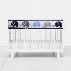 Bacati - Elephants Long Crib Rail Guard Cover Blue/Gray - 1 of 4