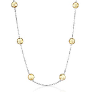 Simona Sterling Silver Bezel-Set 7mm Round Gemstone Station Necklace - Citrine (10.70cttw) - Yellow - 18+4 Inch - 1 of 3