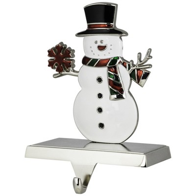 Festive Snowman Metal and Plastic Christmas Stocking Holder
