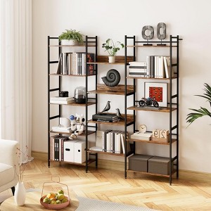 Triple Wide 5-Tier Book Shelf, Industrial Bookshelf with Open Display Shelves and Sturdy Metal Frame, Modern Bookcase for Living Room, Bedroom - 1 of 4