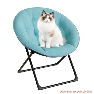 Living Room Saucer Chair, Faux Fur Comfy Folding Chair w/Metal Frame, Soft Plush Folding Lounge Chair, Reading Chair - 1 of 4