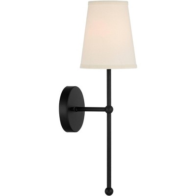 Elena Matte Black Metal Vanity Sconce with Cream Linen Shade