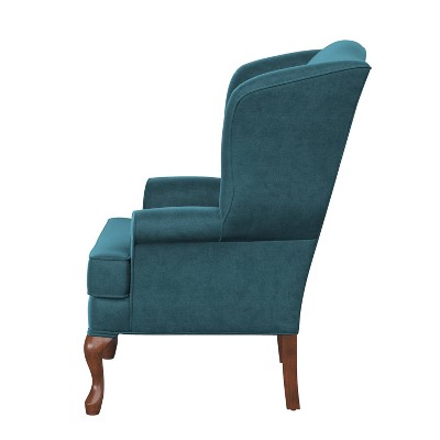 Elizabeth Ocean Blue Velvet-Feel Microfiber Wingback Chair
