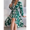 Women Long Sleeve Dress Floral Fall Dress Long Sleeve V Neck Smocked Waist A Line Maxi Dress with Flounce Hem Flowy Causal Dress - 3 of 4