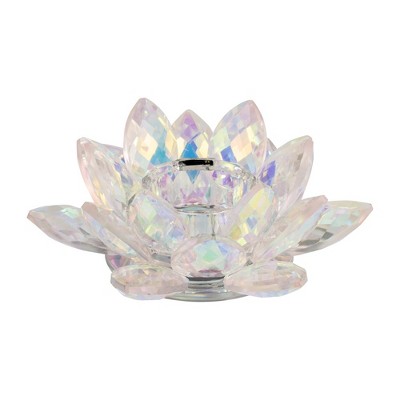 Sagebrook Home 2"H 6" Diameter Blush Pink Crystal Lotus Flower Votive Candle and Tealight Holder for Patio, Deck, Living Room, Bedroom, or Bathroom