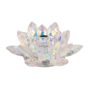 Sagebrook Home 2"H 6" Diameter Blush Pink Crystal Lotus Flower Votive Candle and Tealight Holder for Patio, Deck, Living Room, Bedroom, or Bathroom - 1 of 4