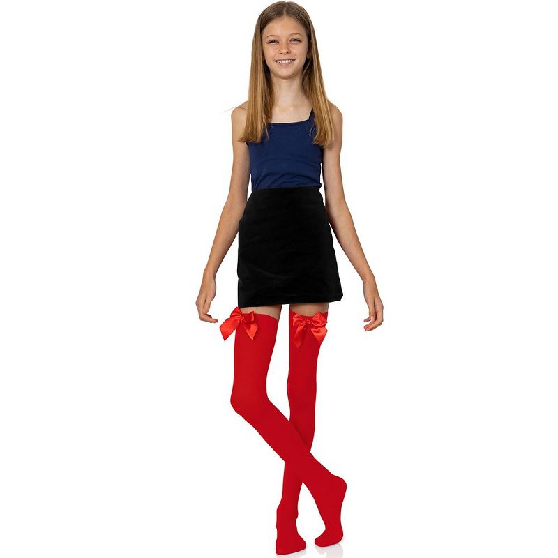 Skeleteen Bow Accent Thigh Highs - Red, 3 of 5