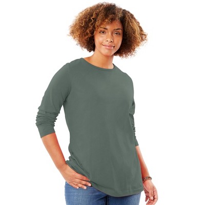 Woman Within Women's Plus Size Perfect Long-Sleeve Crewneck Tee