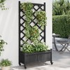 vidaXL Outdoor Flower Box with Trellis - Solid Fir Wood Planter on Wheels, Black, 29.5"x13.8"x62" for Garden, Patio - 2 of 4