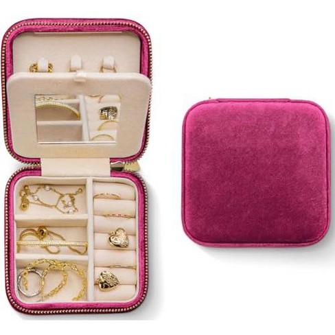 Benevolence La Plush Velvet Square Travel Jewelry Box With Mirror- Magenta  : Target