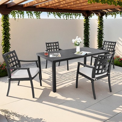 5 PCS Classic Outdoor Dining Set, Dining Set with 4 Arm Chairs and 1 Aluminum Table, Aluminum Frame Chairs with Foam Cushions-Coolbibila
