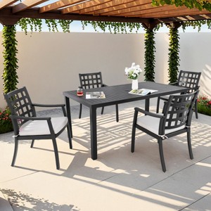 5 PCS Classic Outdoor Dining Set, Dining Set with 4 Arm Chairs and 1 Aluminum Table, Aluminum Frame Chairs with Foam Cushions-Coolbibila - 1 of 4