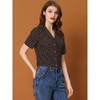 Allegra K Women's Heart-Shaped Polka Dots V Neck Short Sleeve Button Down Vintage Blouse - 2 of 4