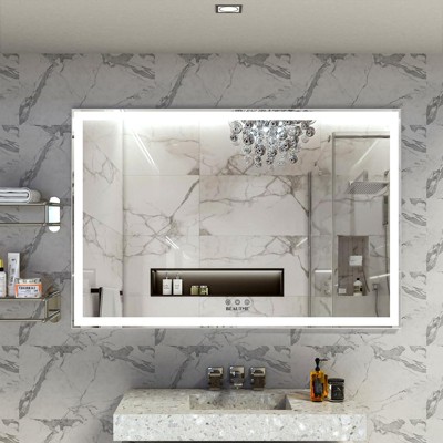 LED Bathroom Mirror with Lights 60x40Inch Bathroom Vanity Mirror Aluminum Frame 3 Color Dimmable Wall Mirror Silver