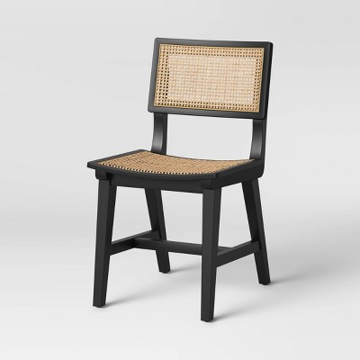 Tormod Backed Cane Dining Chair Black/Natural - Threshold™: Rattan High Back, Armless, Wood Legs