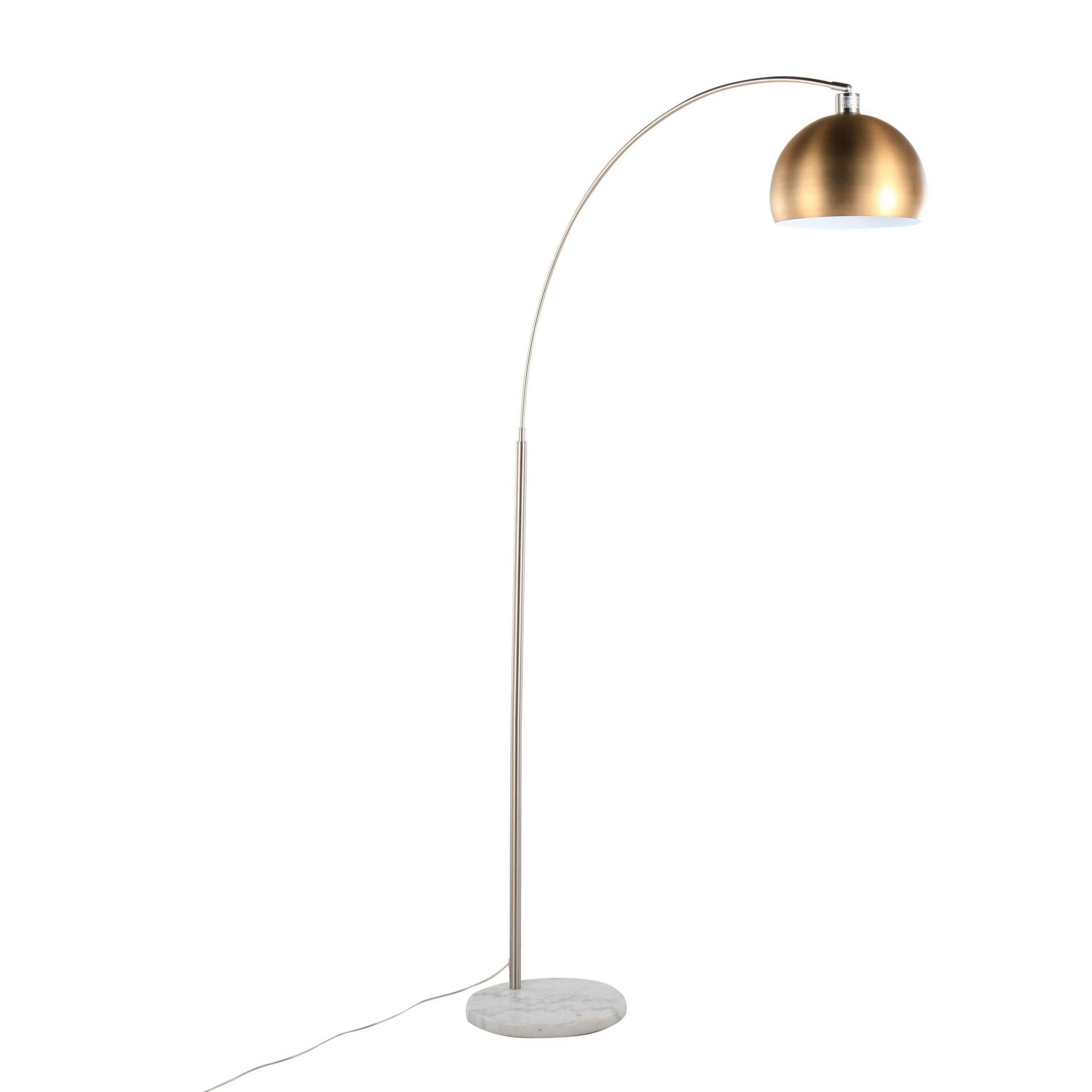 LumiSource March Contemporary Floor Lamp in White Marble/Nickel with Antique Brass Metal Shade