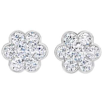 Pompeii3 1Ct Diamond Floral Shape Studs Lab Created Earrings White or Yellow Gold