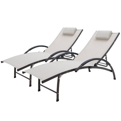 2pc Outdoor Aluminum Adjustable Chaise Lounge Chairs - Tan - Crestlive Products