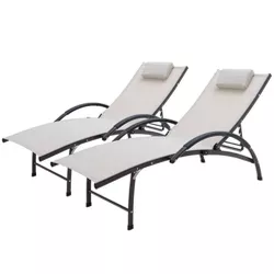 2pk Outdoor Five Position Adjustable Chaise Lounge Chairs Tan - Crestlive Products