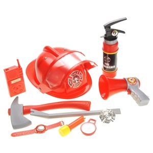 JuzToys Fireman Hat and Accessories Play Set for Kids – Firefighter Helmet, Fire Extinguisher, Microphone, Role Play Fire Chief Starter Toy – Red - 1 of 4