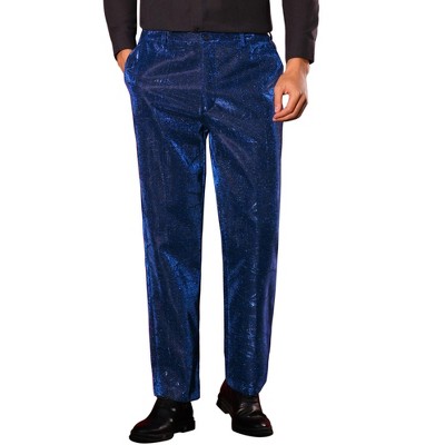 INSPIRE CHIC Men's Irregular Printed Straight Leg Party Metallic Shiny Dress Pants