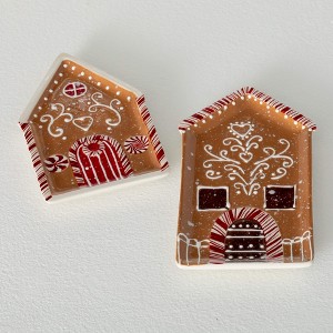 7"W & 8"W Sullivans Christmas Gingerbread House Serving Tray Set of 2 Multicolor Indoor Christmas Decor - 1 of 3