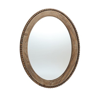 LuxenHome Cameo Wood Framed 32-Inch Oval Wall Mirror Brown