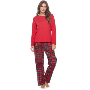 Casual Nights Women's Jersey Knit Long-Sleeve Top and Soft Flannel Bottom Pajama Set - 1 of 4