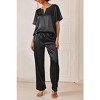 Ekouaer Satin Pajama Set Womens Silk Short Sleeve V Neck Shirt with Long Pant Soft Loungewear Pjs Set - 4 of 4