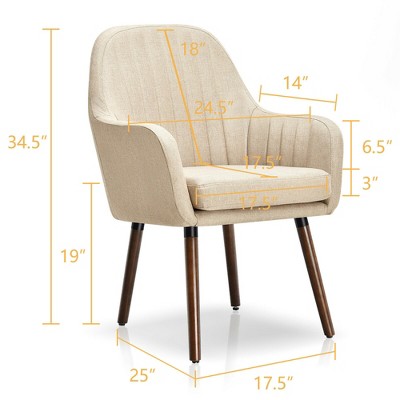 Beige Linen Upholstered Armchairs with Wooden Legs, Set of 4