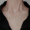 Boersma Trendy Silver Double Chain Necklace for Women – Long Stick Pendant with Micro Pave Zircon Round Charm, Elegant Layered Jewelry - 2 of 4