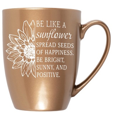 Elanze Designs Be Like A Sunflower, Spread Seeds Of Happiness, Be Bright, Sunny, And Positive Bronze 10 ounce New Bone China Coffee Cup Mug